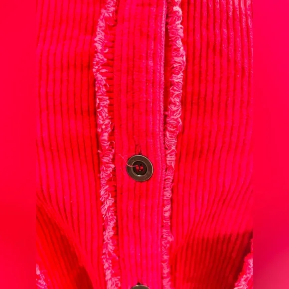 New with Tags Umgee Hot Pink Corduroy Fringe  Jacket Shacket sz Medium oversize - Picture 3 of 11